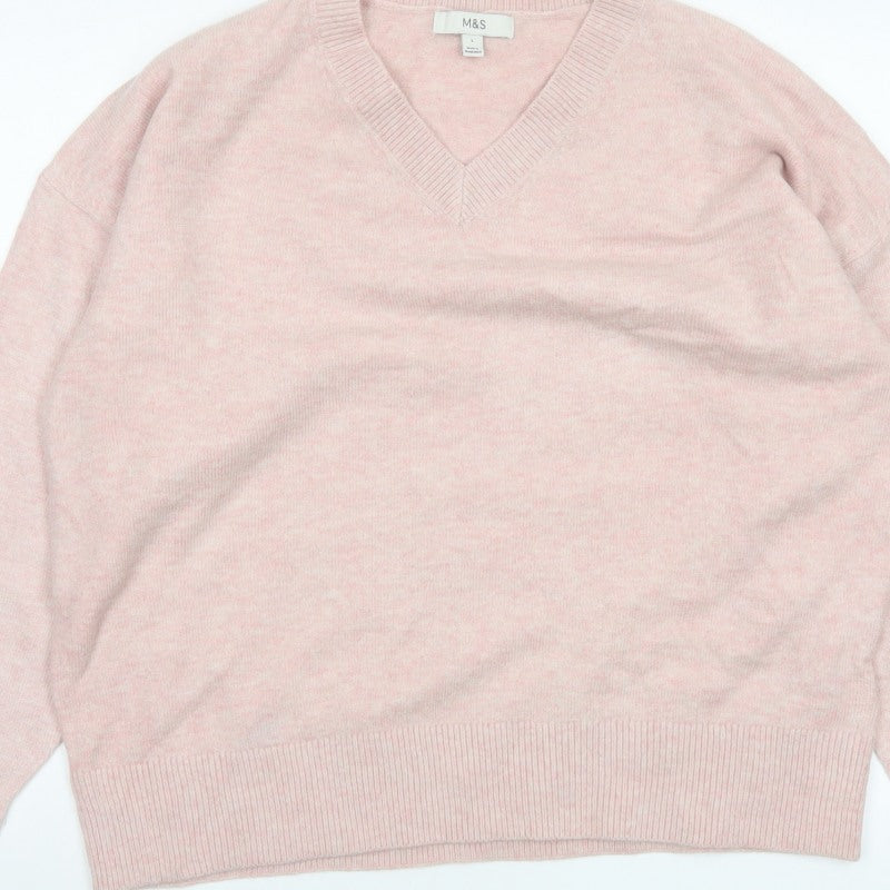 Marks and Spencer Women’s Pink L V-Neck Knit Pullover Jumper