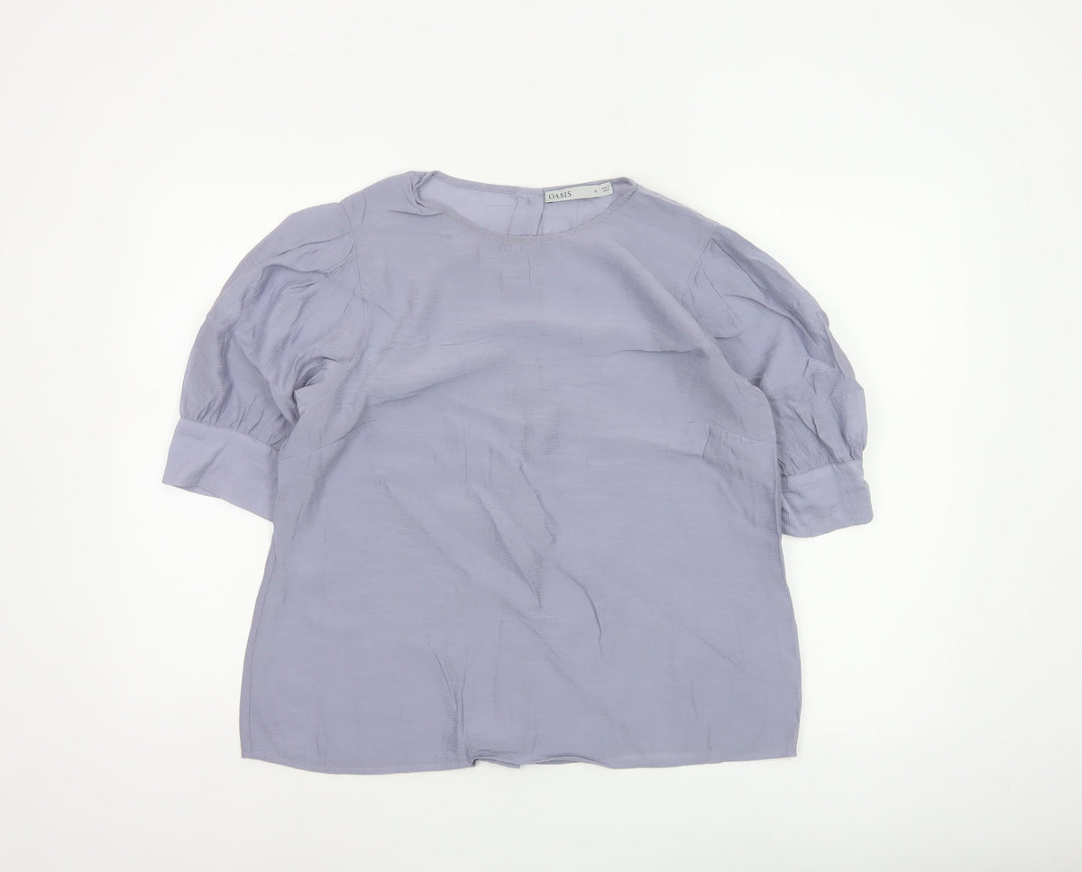 Oasis Women Purple UK 16 Puff Sleeve Button Back Blouse