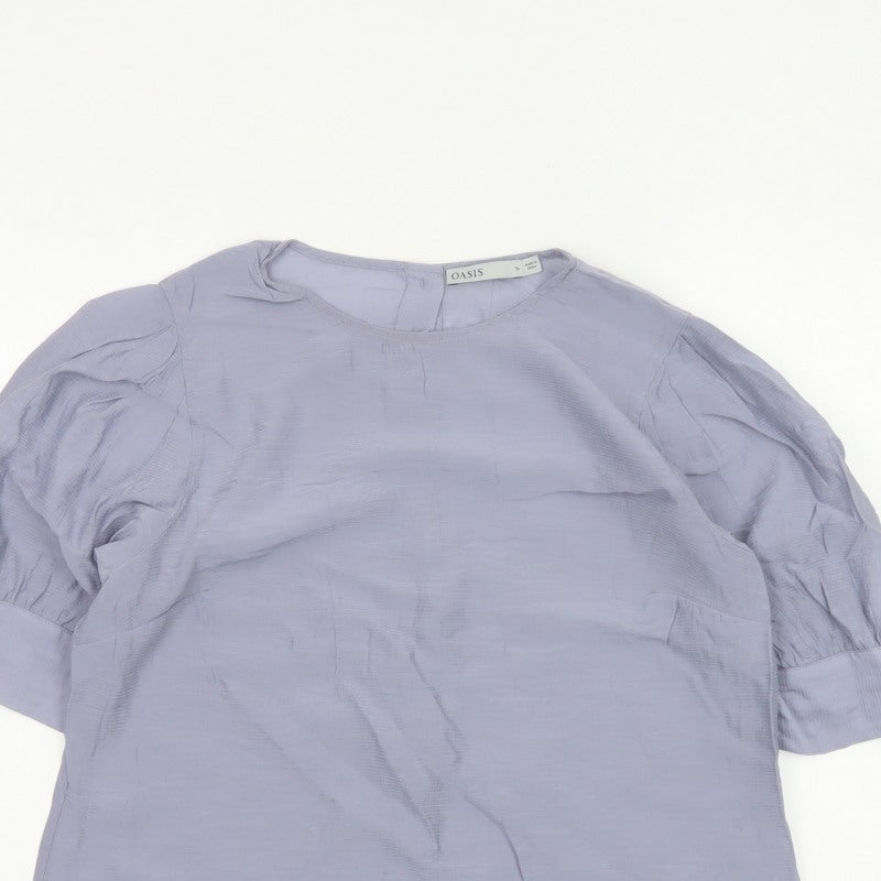 Oasis Women Purple UK 16 Puff Sleeve Button Back Blouse