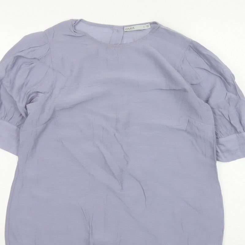 Oasis Women Purple UK 16 Puff Sleeve Button Back Blouse