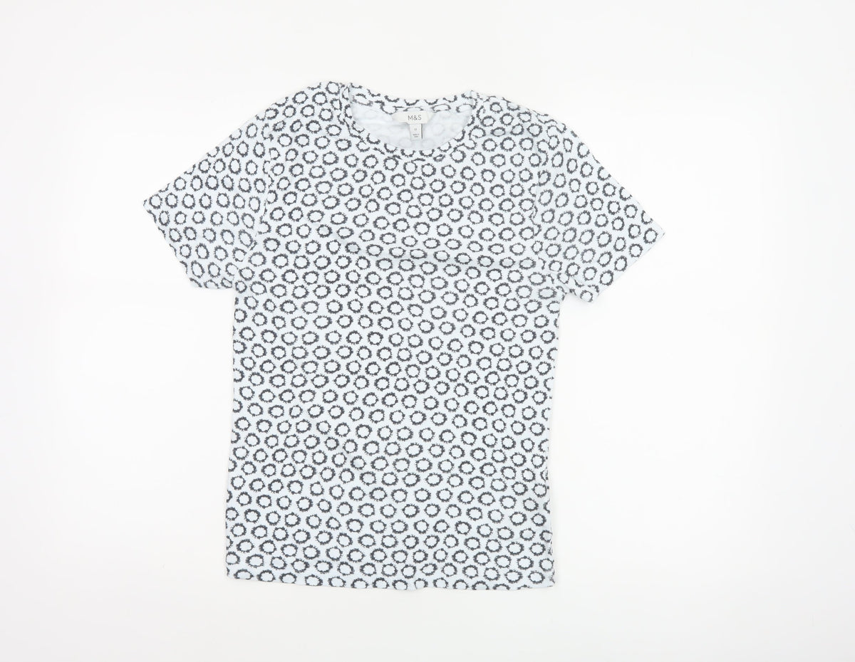 Marks and Spencer Women White Black UK 12 Basic Geometric Cotton T-Shirt