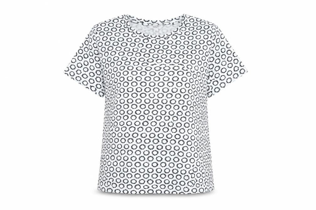 Marks and Spencer Women White Black UK 12 Basic Geometric Cotton T-Shirt