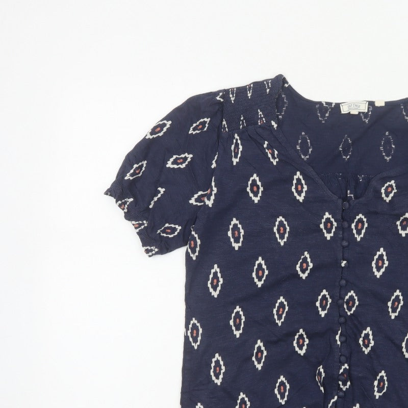 Fat Face Women’s Blue Aztec Geometric Button Blouse Size 8