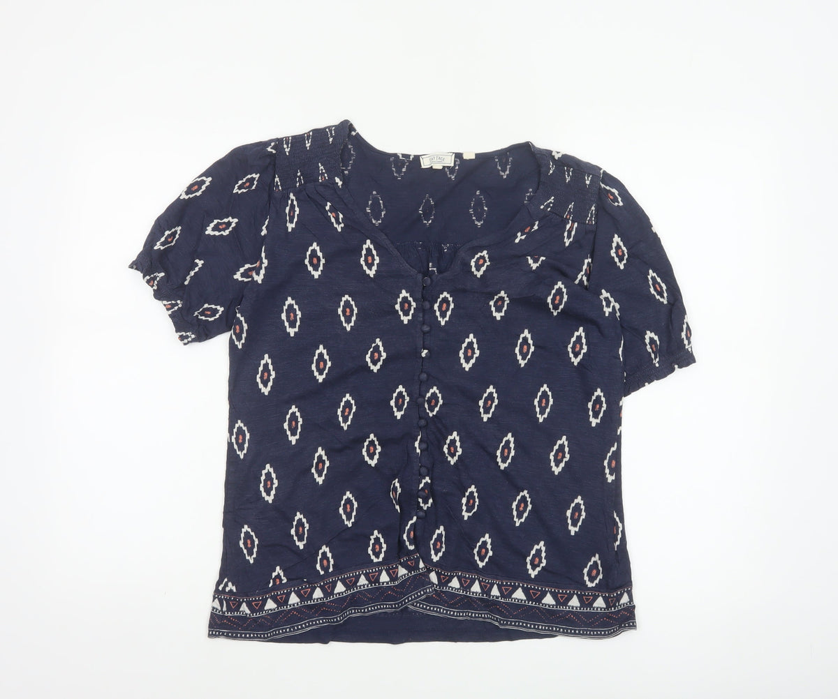 Fat Face Women’s Blue Aztec Geometric Button Blouse Size 8