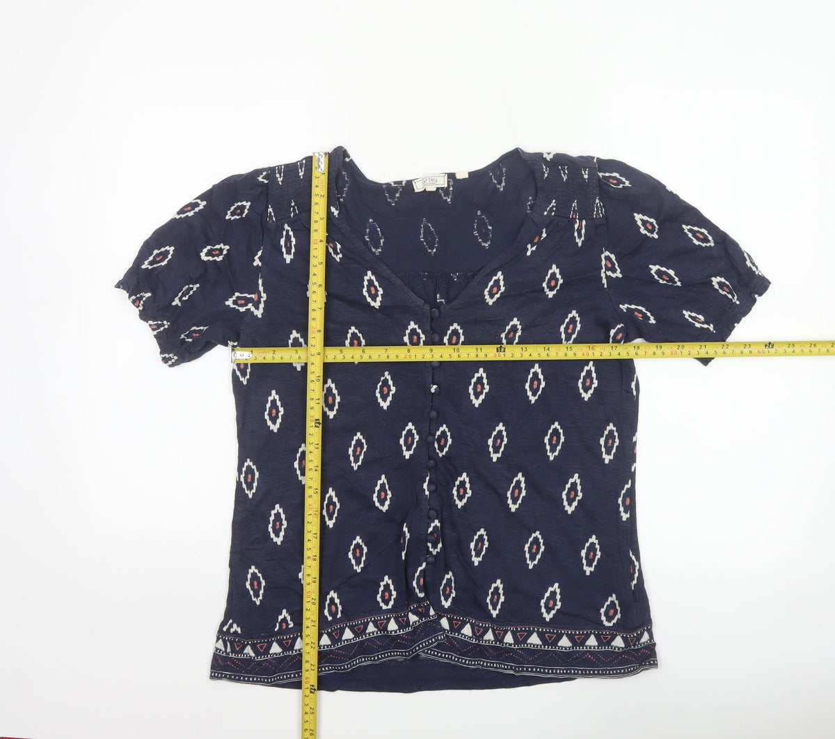 Fat Face Women’s Blue Aztec Geometric Button Blouse Size 8