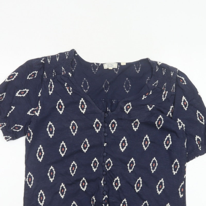 Fat Face Women’s Blue Aztec Geometric Button Blouse Size 8