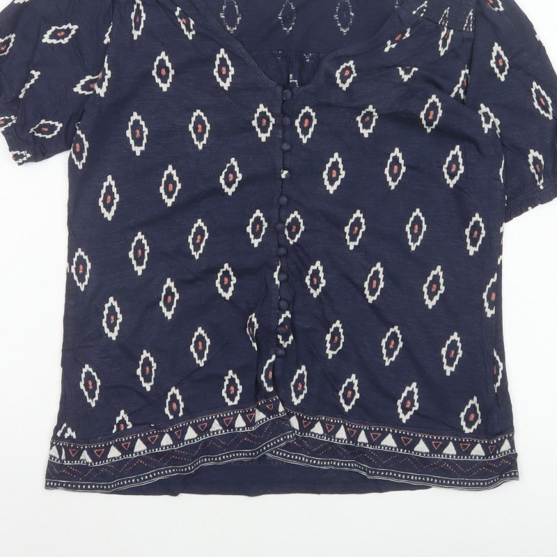 Fat Face Women’s Blue Aztec Geometric Button Blouse Size 8