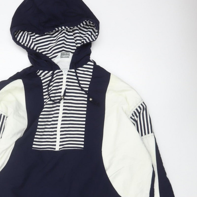 St Michael Women’s Navy Blue Stripe Hooded Half Zip Jacket UK 16