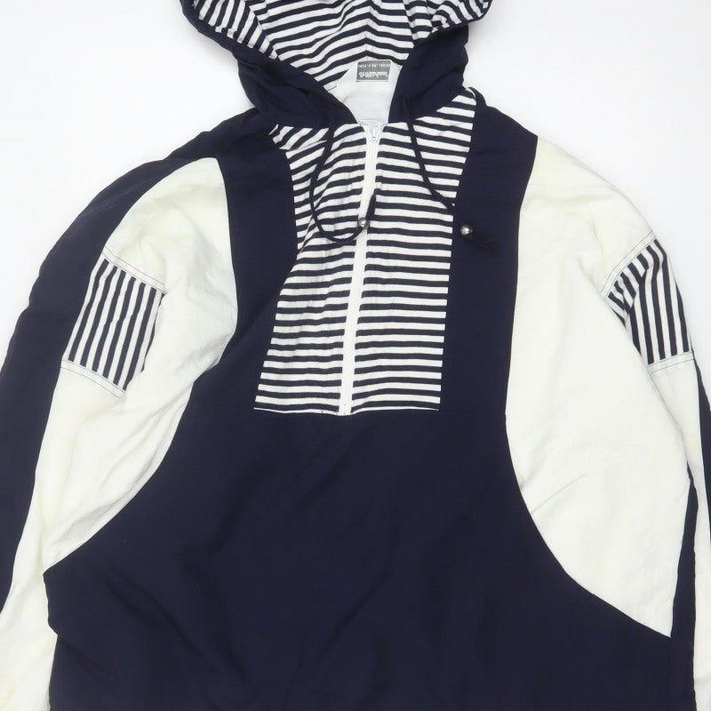 St Michael Women’s Navy Blue Stripe Hooded Half Zip Jacket UK 16