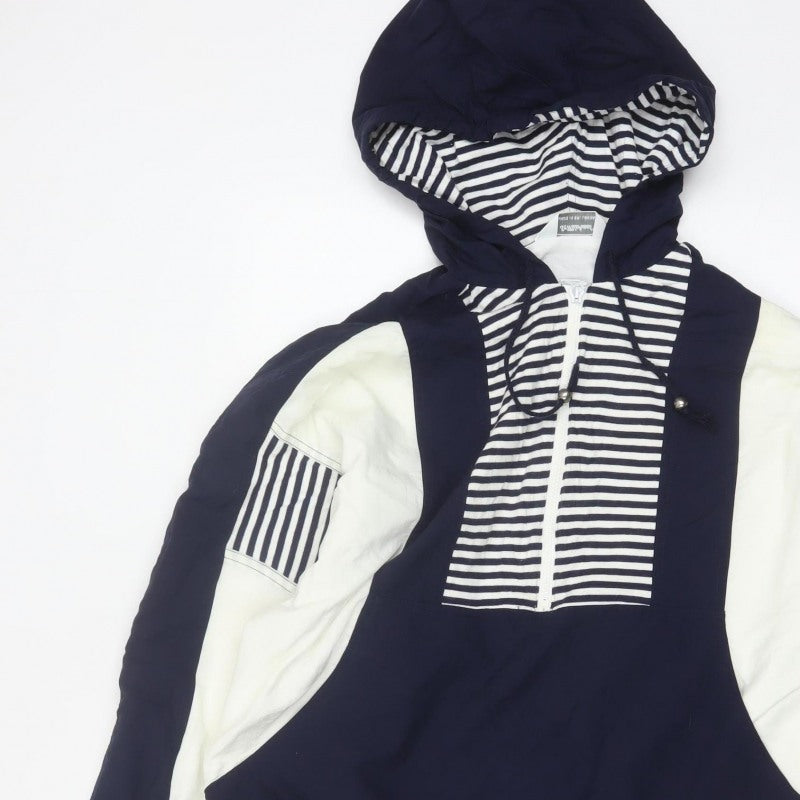 St Michael Women’s Navy Blue Stripe Hooded Half Zip Jacket UK 16
