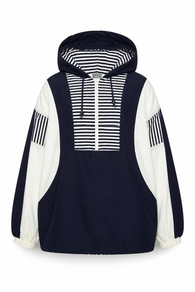 St Michael Women’s Navy Blue Stripe Hooded Half Zip Jacket UK 16