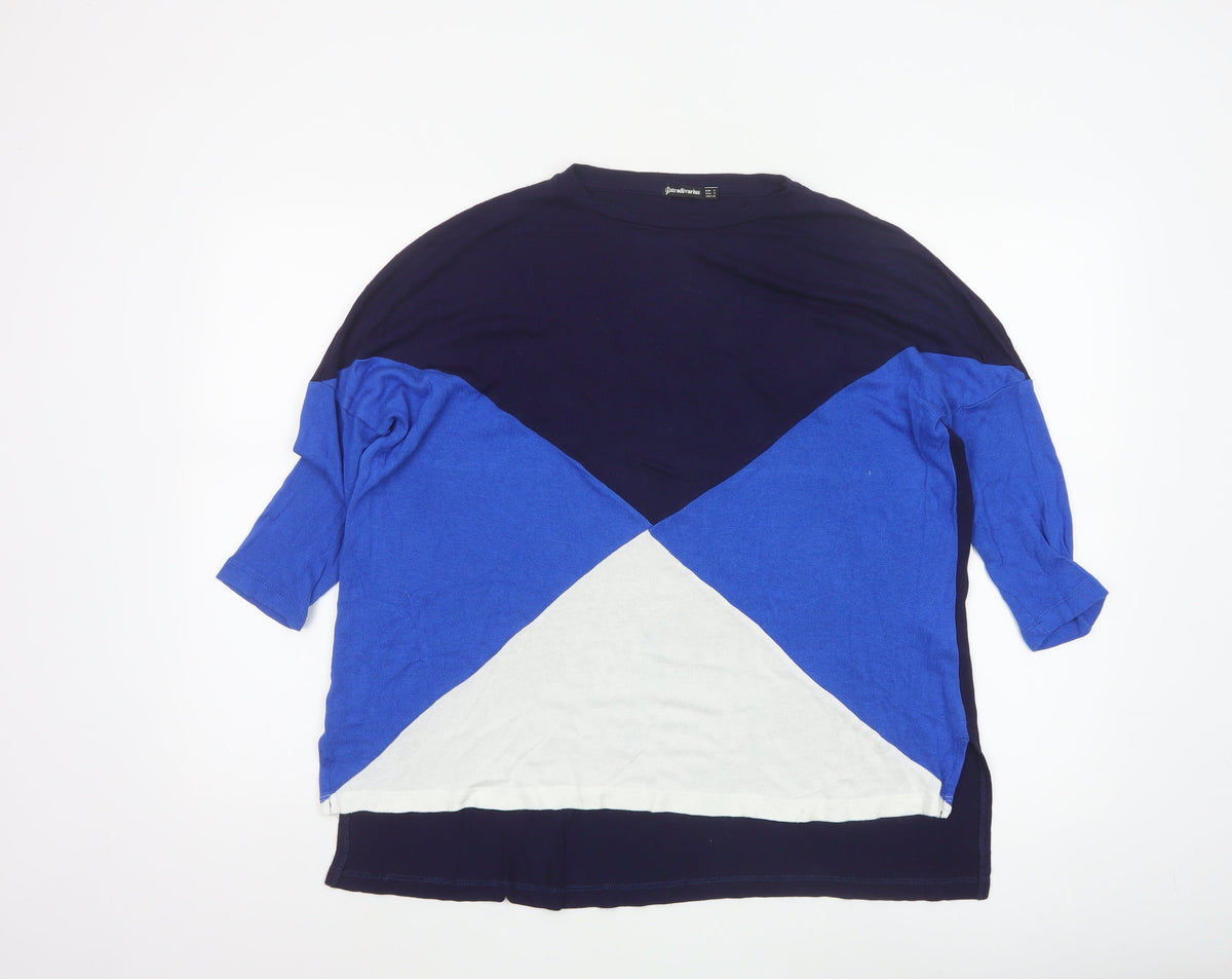 Stradivarius Women’s Blue Navy White S Geometric 3/4 Sleeve Jumper