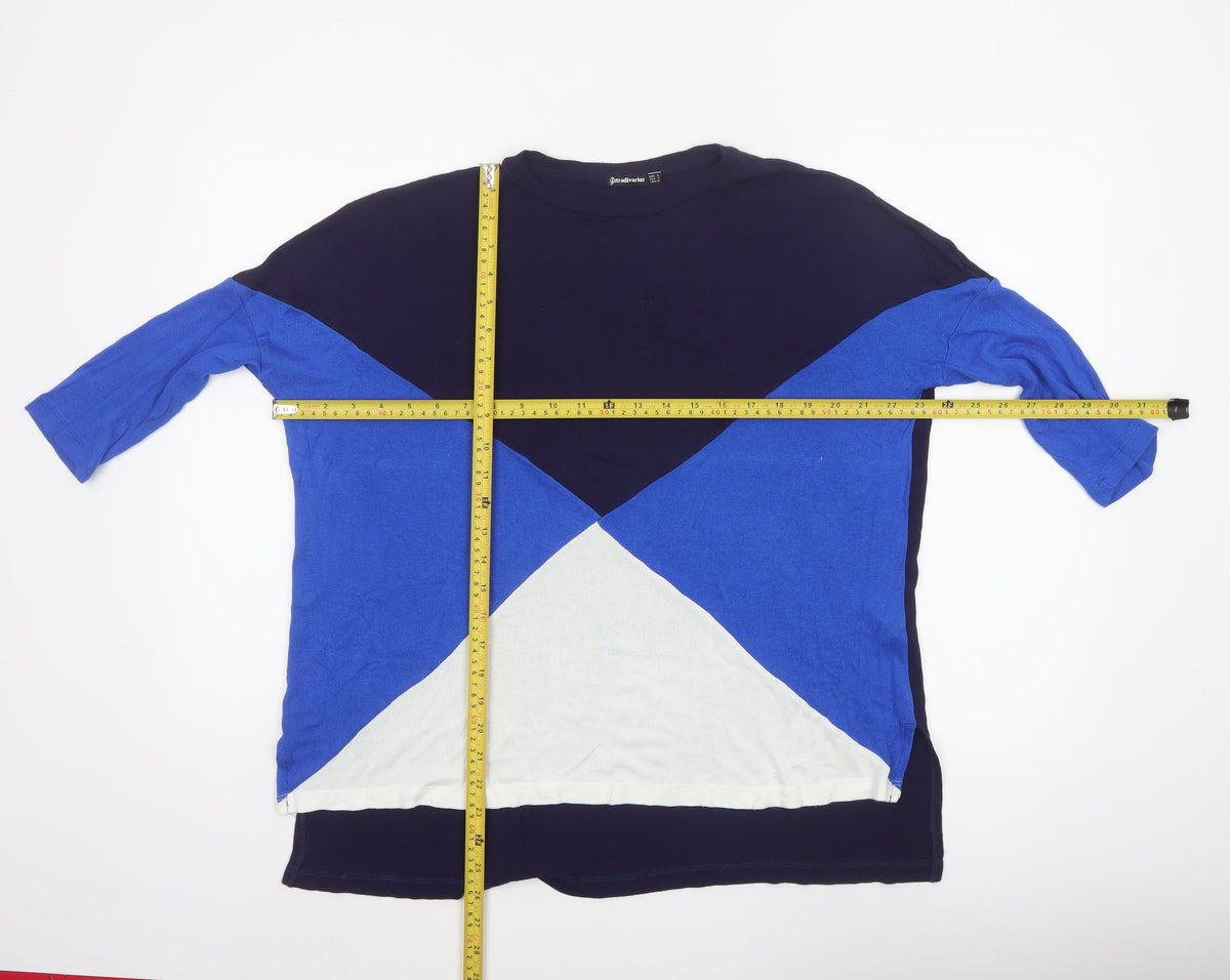 Stradivarius Women’s Blue Navy White S Geometric 3/4 Sleeve Jumper