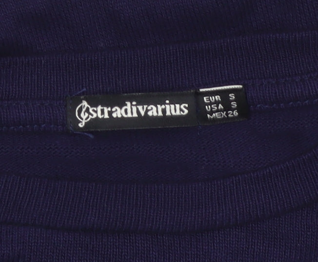 Stradivarius Women’s Blue Navy White S Geometric 3/4 Sleeve Jumper