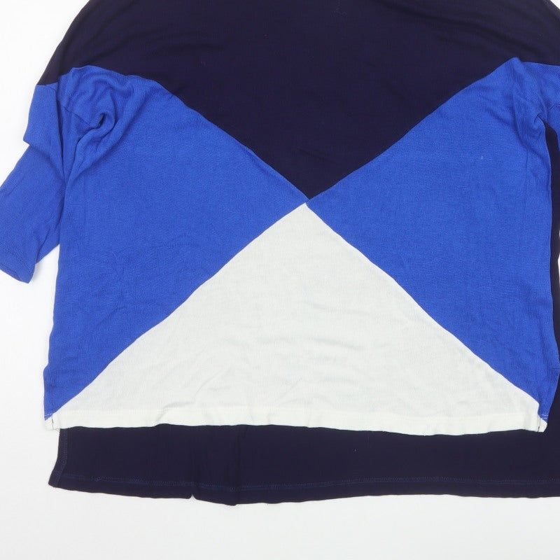 Stradivarius Women’s Blue Navy White S Geometric 3/4 Sleeve Jumper