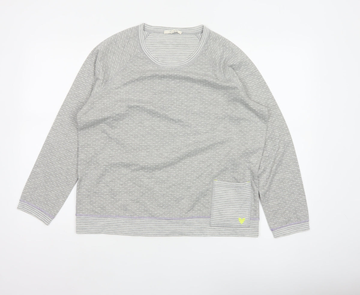 White Stuff Women Grey Stripe Jersey Pocket Top UK 16 Long Sleeve
