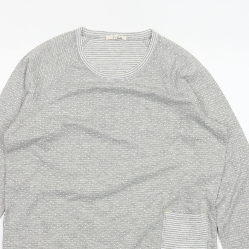 White Stuff Women Grey Stripe Jersey Pocket Top UK 16 Long Sleeve