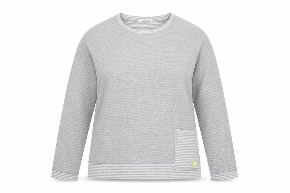 White Stuff Women Grey Stripe Jersey Pocket Top UK 16 Long Sleeve