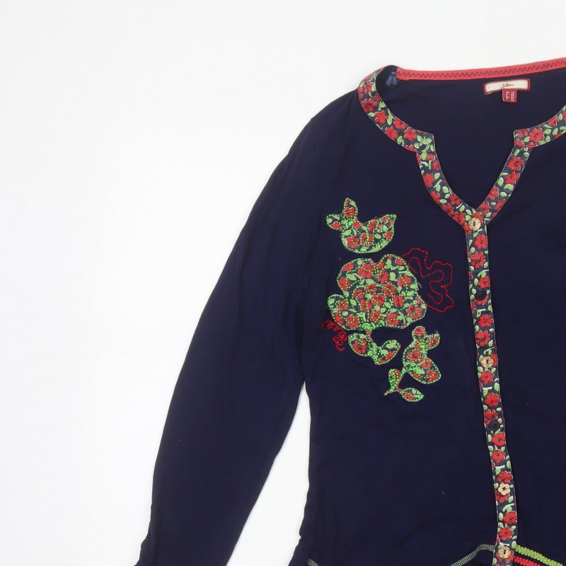 Joe Browns Women’s Blue Floral Trim Embroidered Tunic Blouse UK 14