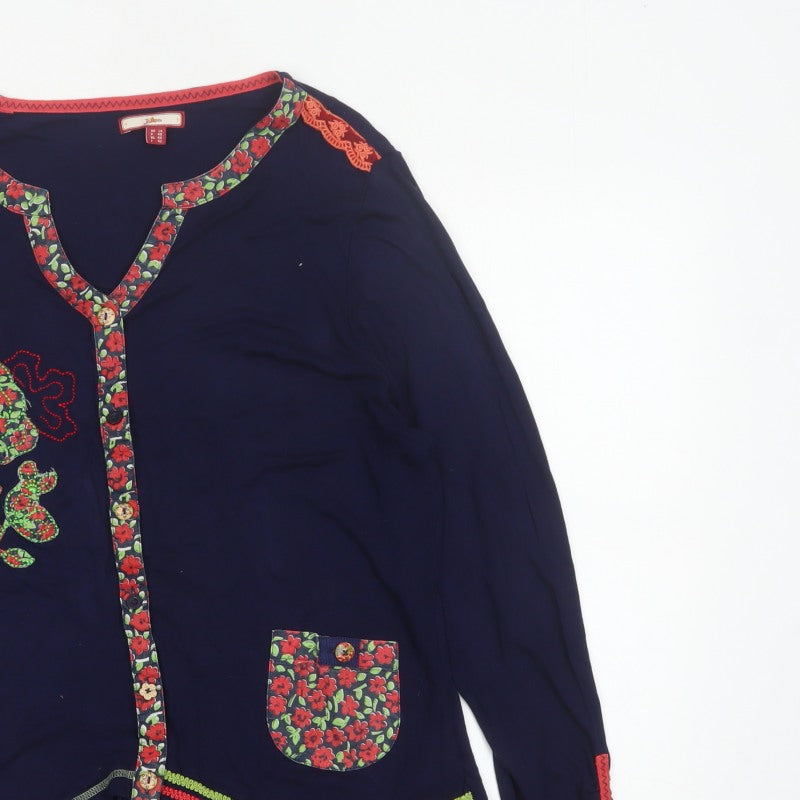 Joe Browns Women’s Blue Floral Trim Embroidered Tunic Blouse UK 14
