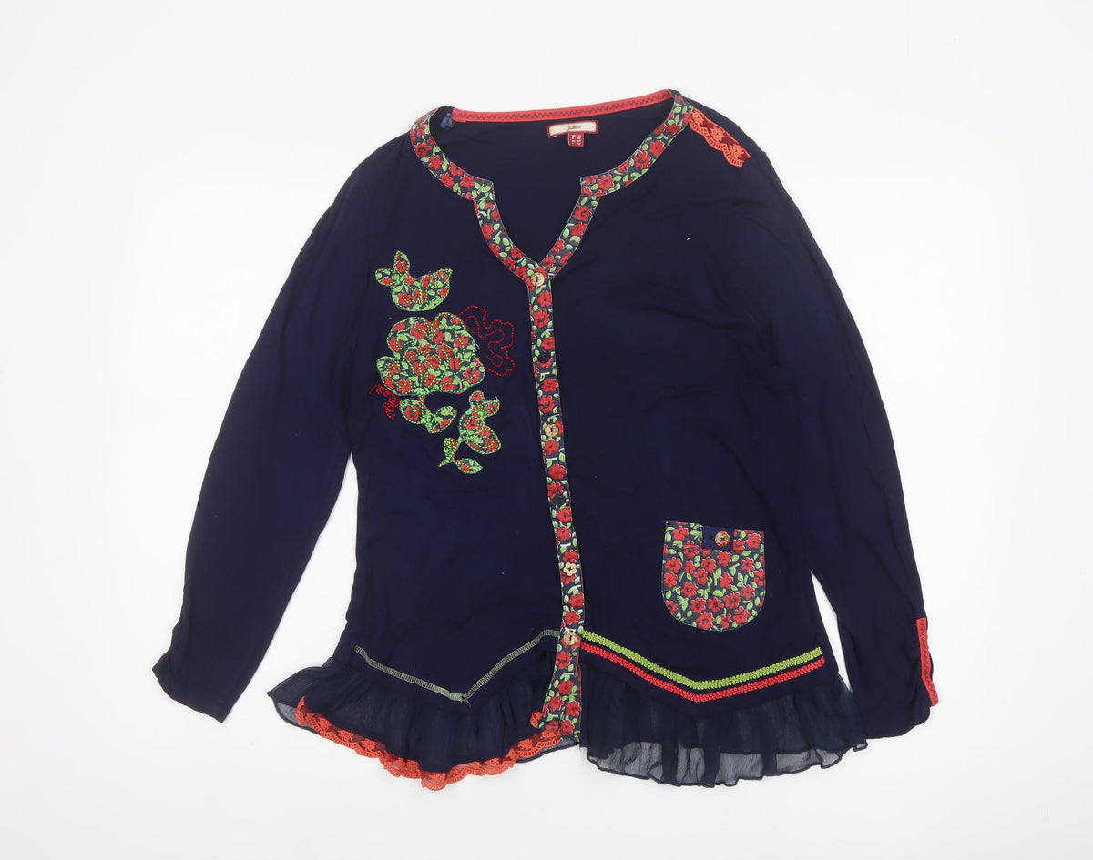 Joe Browns Women’s Blue Floral Trim Embroidered Tunic Blouse UK 14