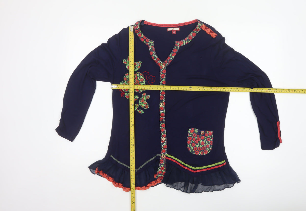Joe Browns Women’s Blue Floral Trim Embroidered Tunic Blouse UK 14