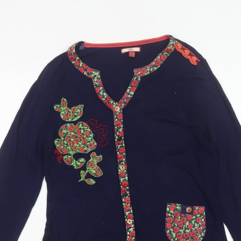 Joe Browns Women’s Blue Floral Trim Embroidered Tunic Blouse UK 14