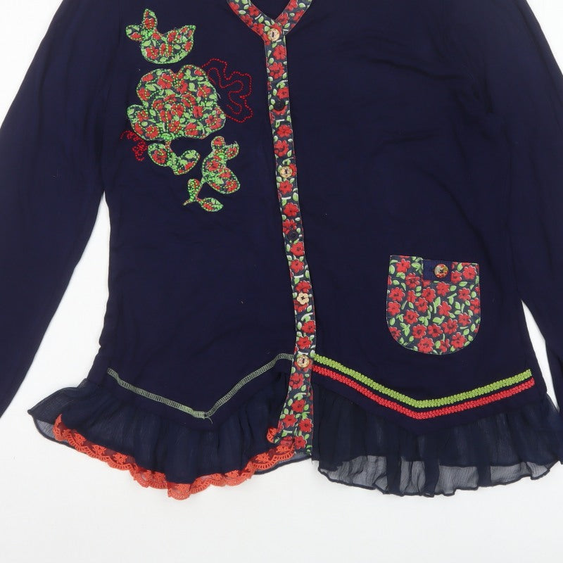 Joe Browns Women’s Blue Floral Trim Embroidered Tunic Blouse UK 14