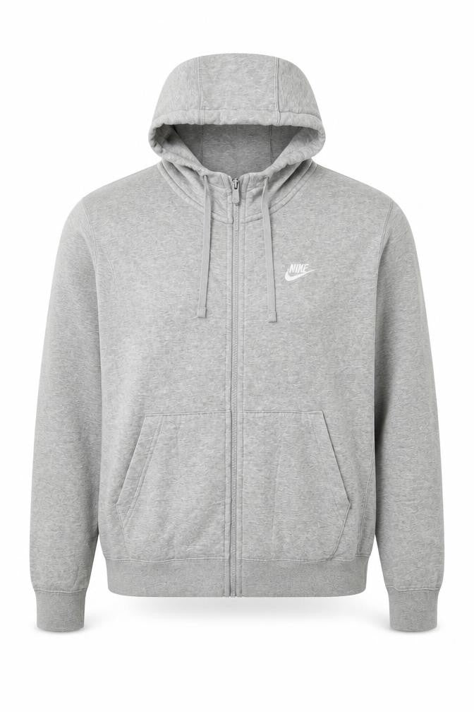 Nike Men’s Grey L Full Zip Hooded Fleece Sweatshirt Logo