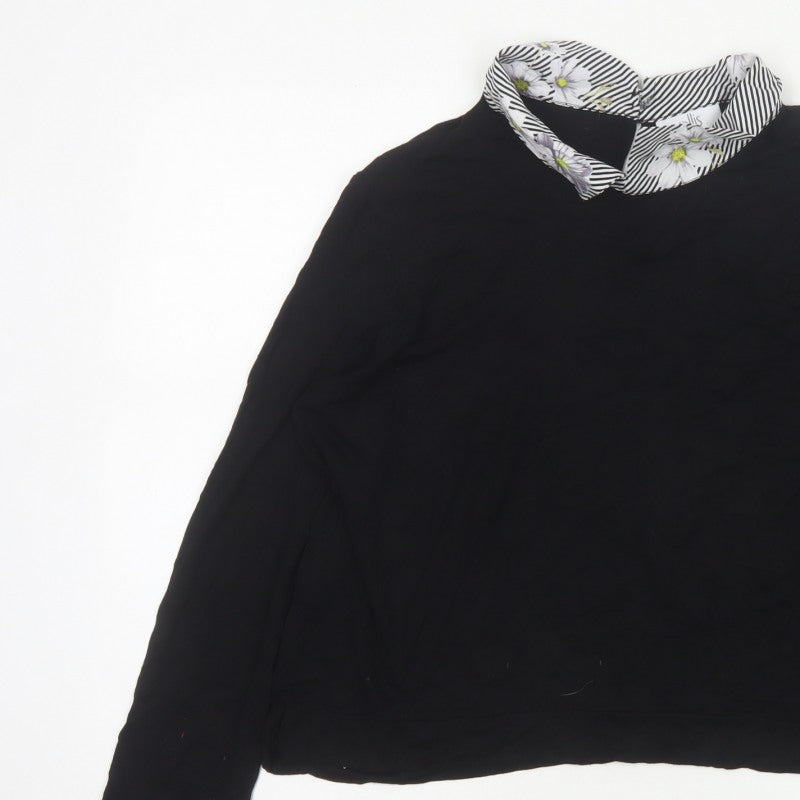Wallis Petite Women’s Black UK 16 Cropped Floral Trim Blouse