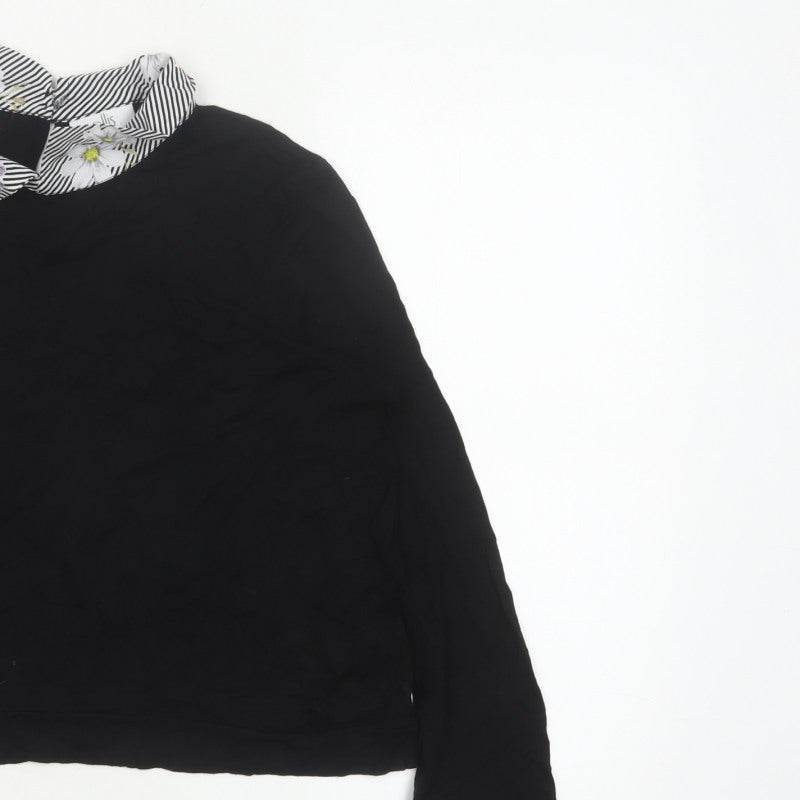 Wallis Petite Women’s Black UK 16 Cropped Floral Trim Blouse