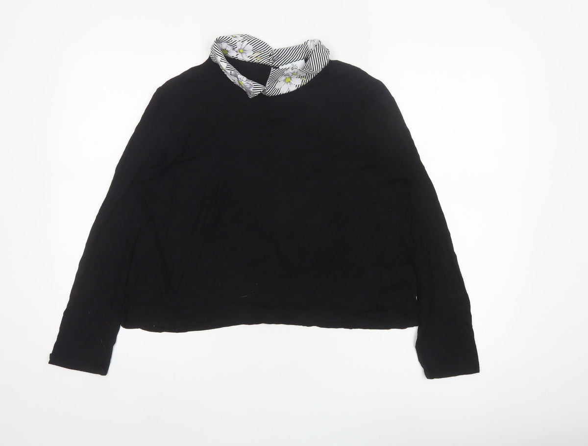 Wallis Petite Women’s Black UK 16 Cropped Floral Trim Blouse
