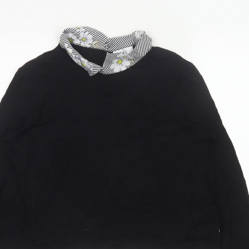 Wallis Petite Women’s Black UK 16 Cropped Floral Trim Blouse