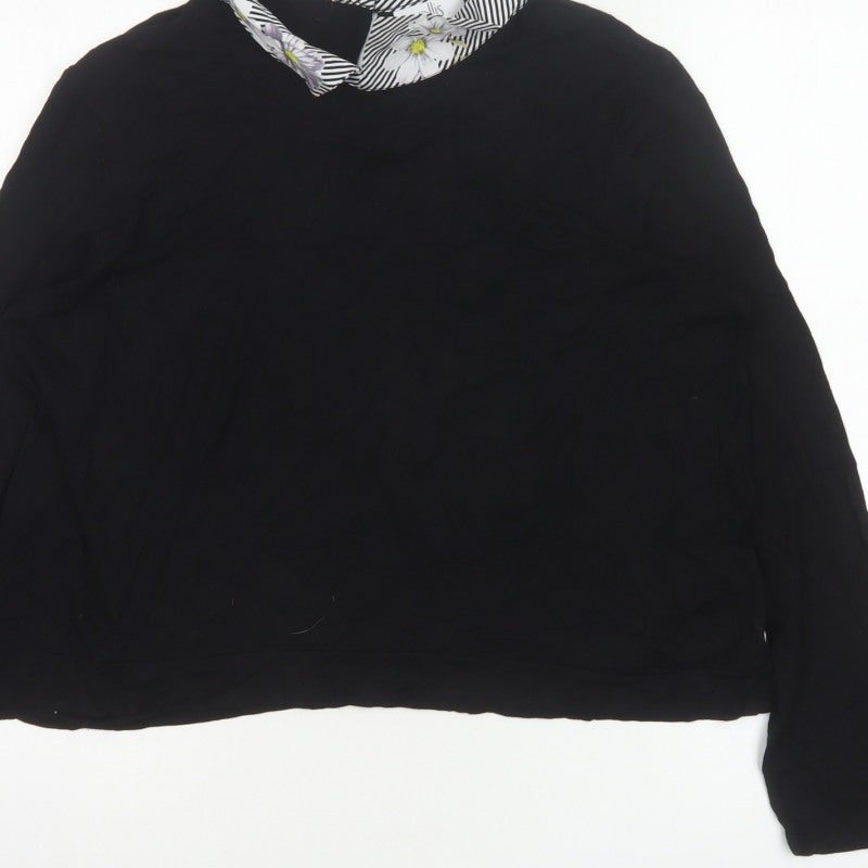 Wallis Petite Women’s Black UK 16 Cropped Floral Trim Blouse