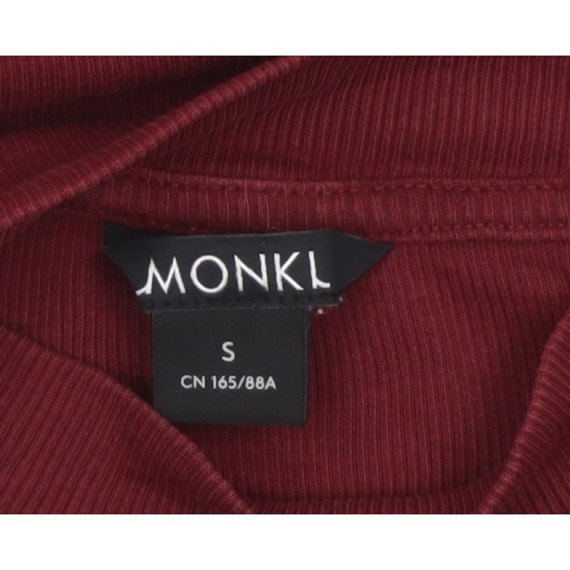 Monki Women Red Size 10 Ribbed High Neck Long Sleeve Basic Top