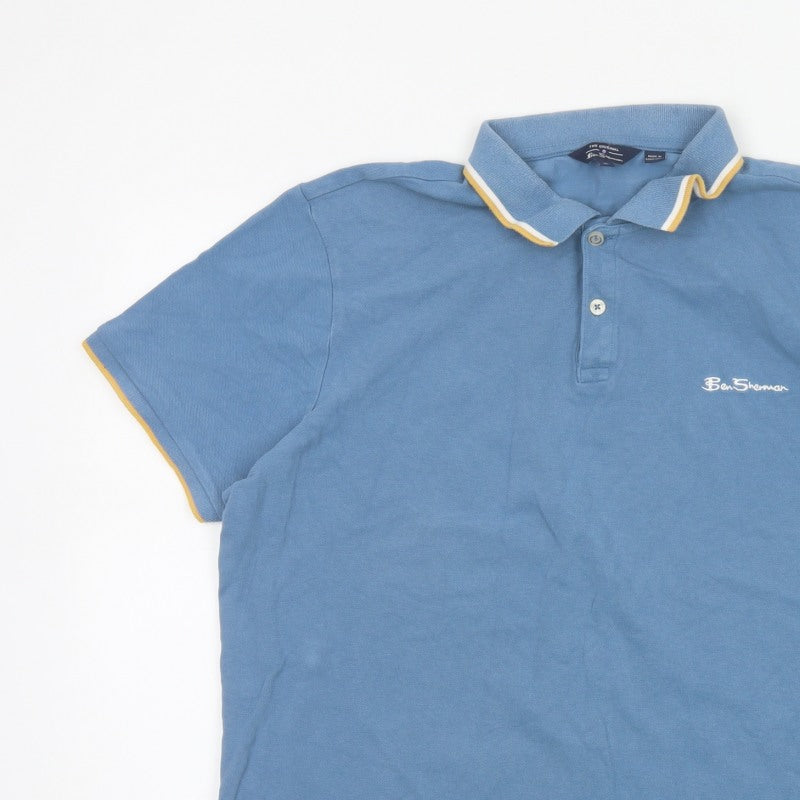 Ben Sherman Men's Blue XL Cotton Piqué Logo Polo Shirt Contrast Trim