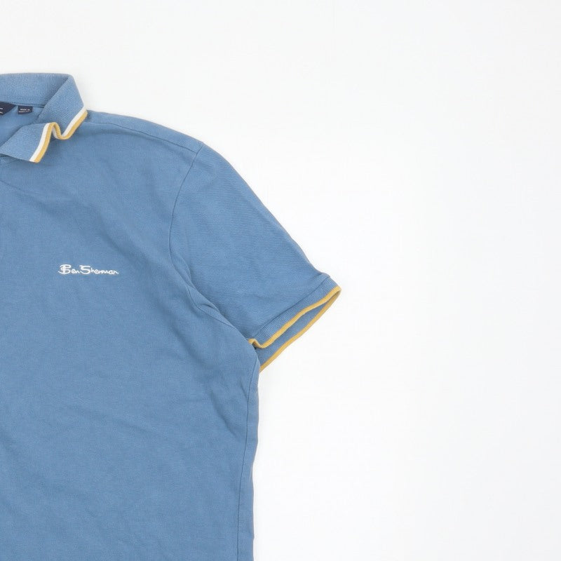 Ben Sherman Men's Blue XL Cotton Piqué Logo Polo Shirt Contrast Trim