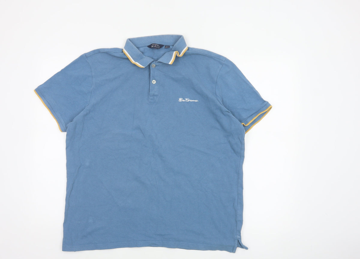 Ben Sherman Men's Blue XL Cotton Piqué Logo Polo Shirt Contrast Trim