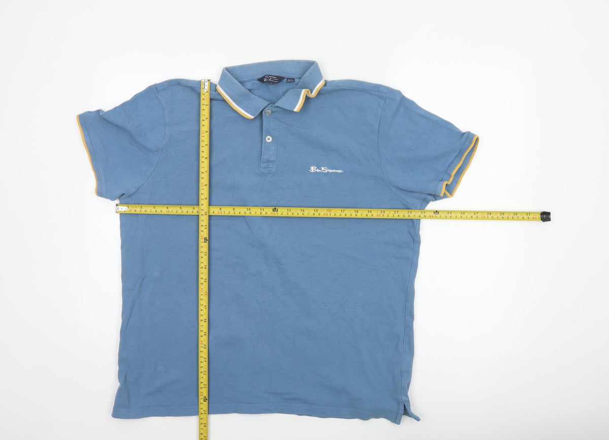 Ben Sherman Men's Blue XL Cotton Piqué Logo Polo Shirt Contrast Trim