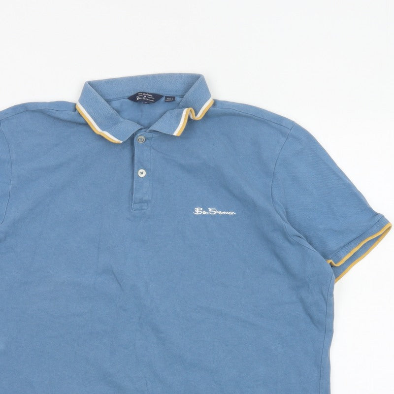 Ben Sherman Men's Blue XL Cotton Piqué Logo Polo Shirt Contrast Trim