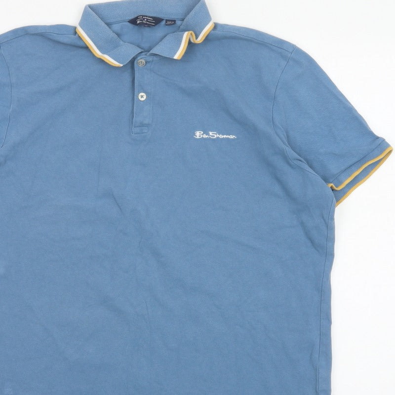 Ben Sherman Men's Blue XL Cotton Piqué Logo Polo Shirt Contrast Trim