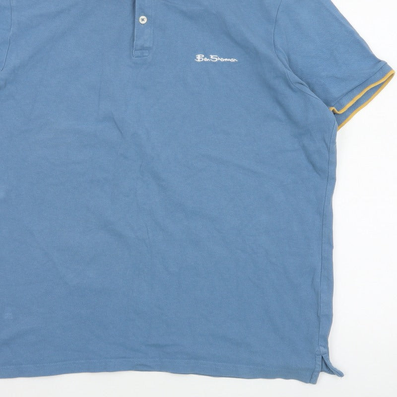 Ben Sherman Men's Blue XL Cotton Piqué Logo Polo Shirt Contrast Trim