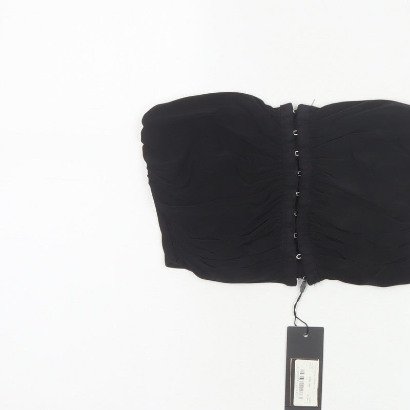 Pink Vanilla Women Black M Cropped Strapless Ruched Hook & Eye Bandeau Top