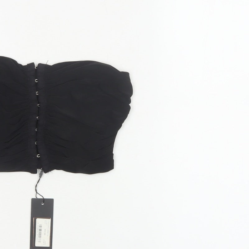 Pink Vanilla Women Black M Cropped Strapless Ruched Hook & Eye Bandeau Top