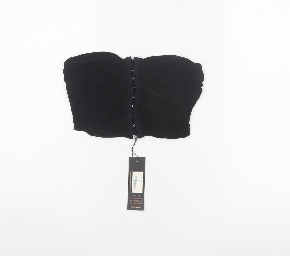 Pink Vanilla Women Black M Cropped Strapless Ruched Hook & Eye Bandeau Top