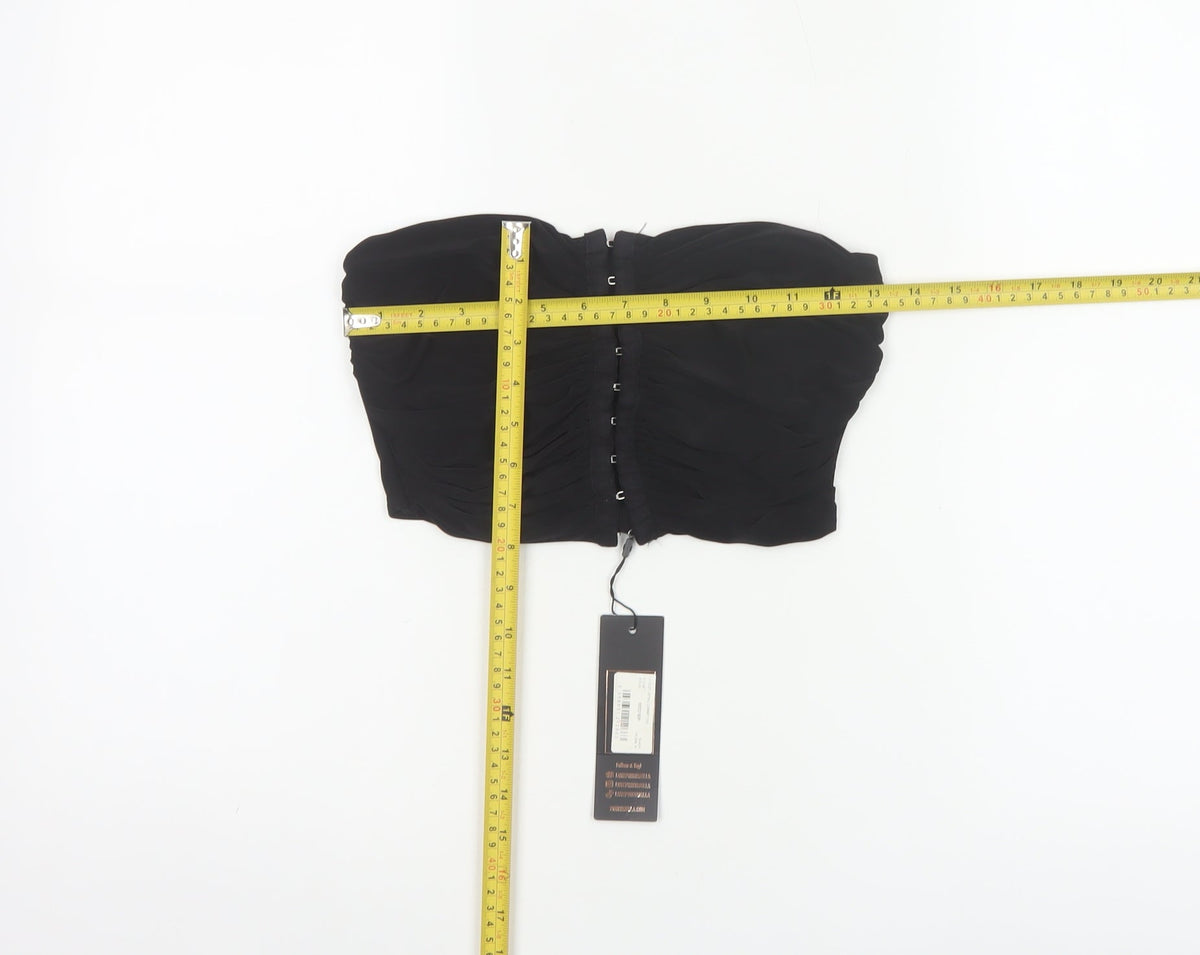 Pink Vanilla Women Black M Cropped Strapless Ruched Hook & Eye Bandeau Top