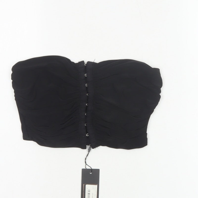 Pink Vanilla Women Black M Cropped Strapless Ruched Hook & Eye Bandeau Top