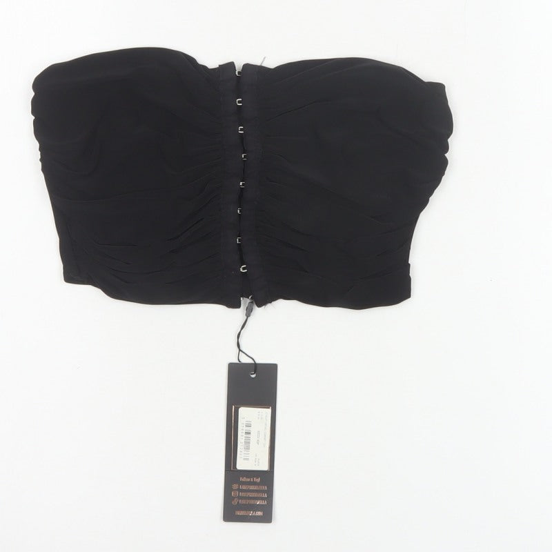 Pink Vanilla Women Black M Cropped Strapless Ruched Hook & Eye Bandeau Top