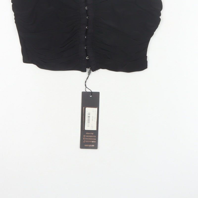 Pink Vanilla Women Black M Cropped Strapless Ruched Hook & Eye Bandeau Top