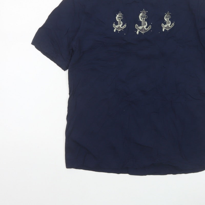 Anne de Lançay Women’s Blue UK 16 Nautical Anchor Rhinestone T-Shirt
